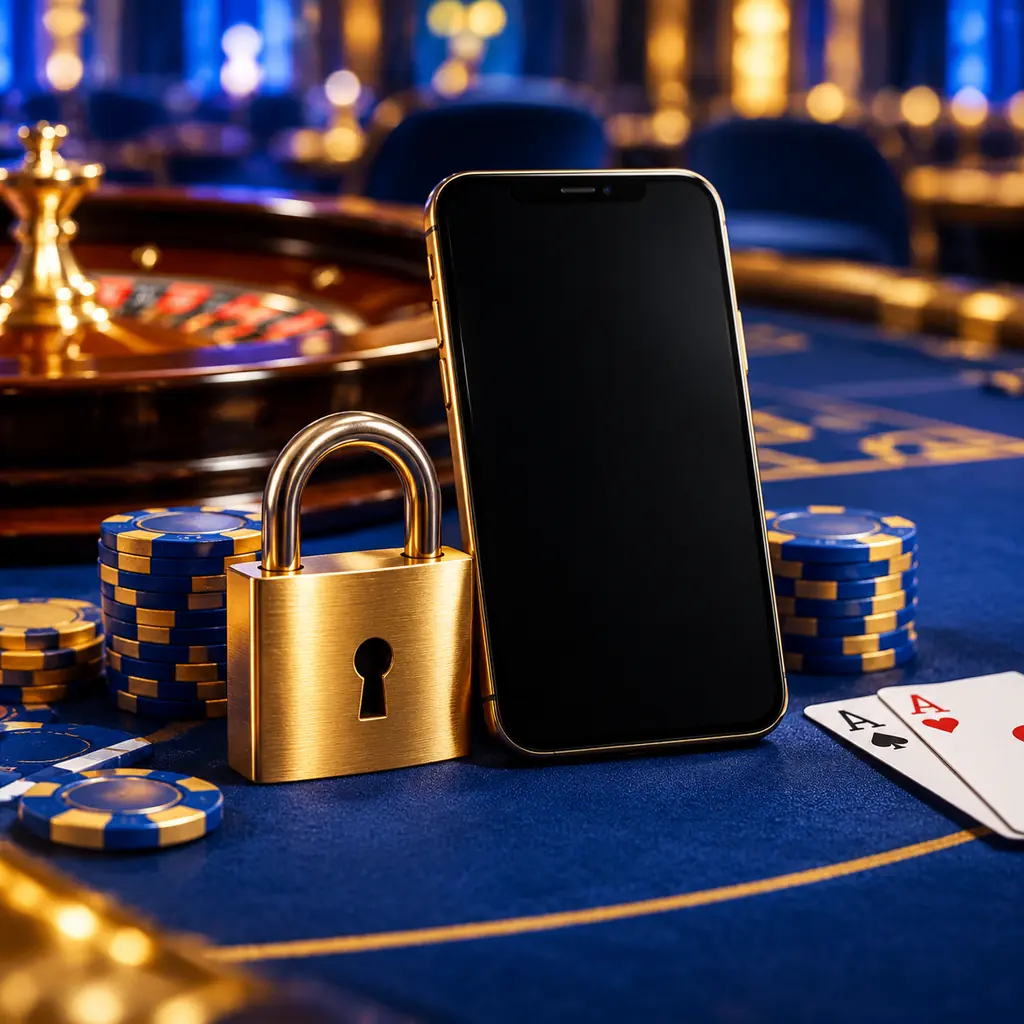 Perangkat terkunci di dekat kartu dan keping casino
