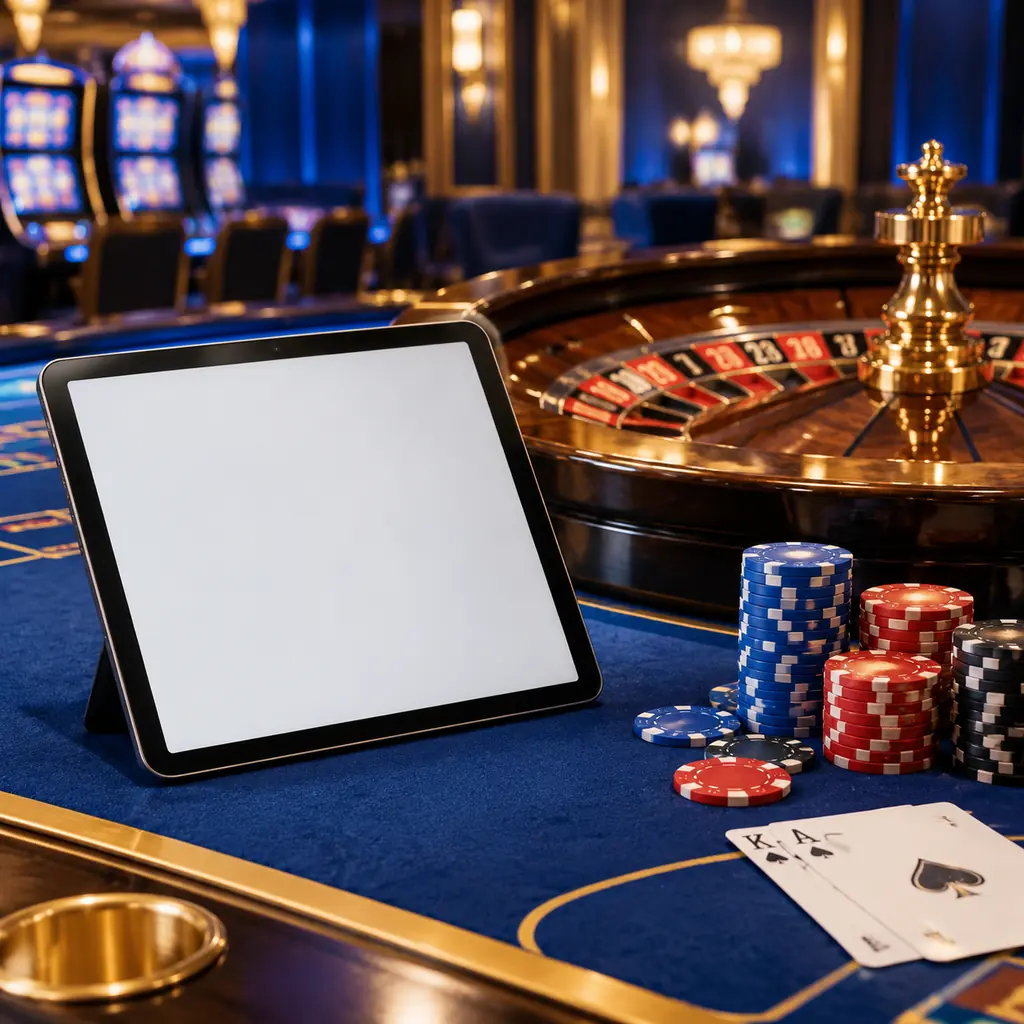 Tablet di samping meja permainan casino